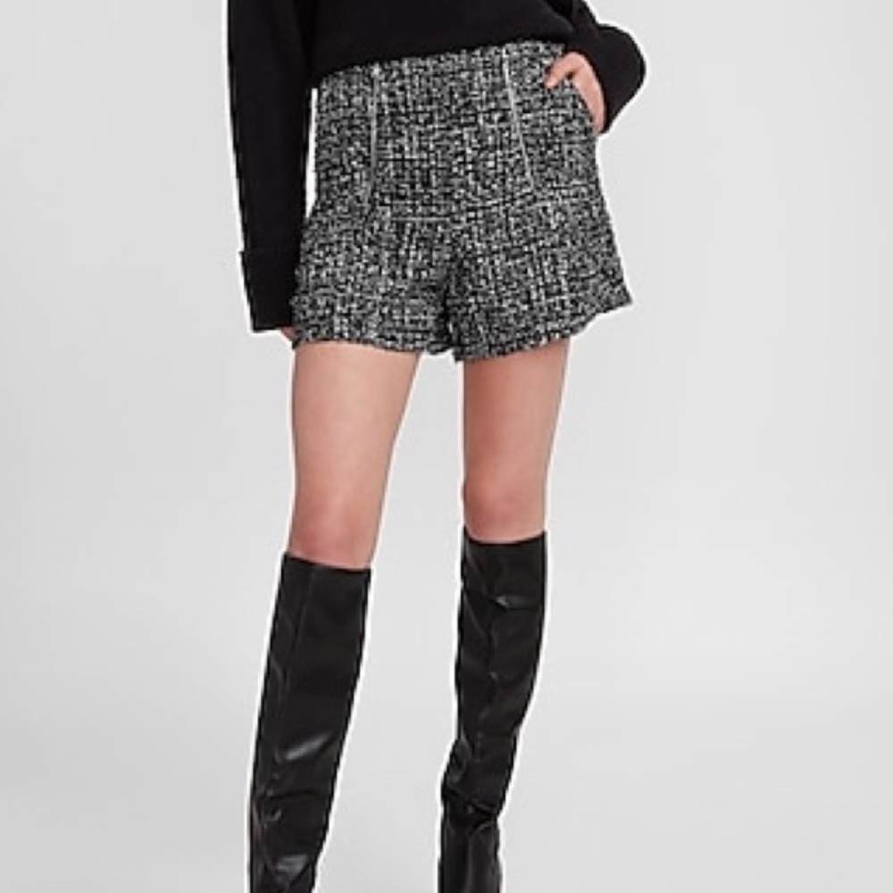 NWT Express Super High Waisted Double Zipper Tweed Shorts Size 8